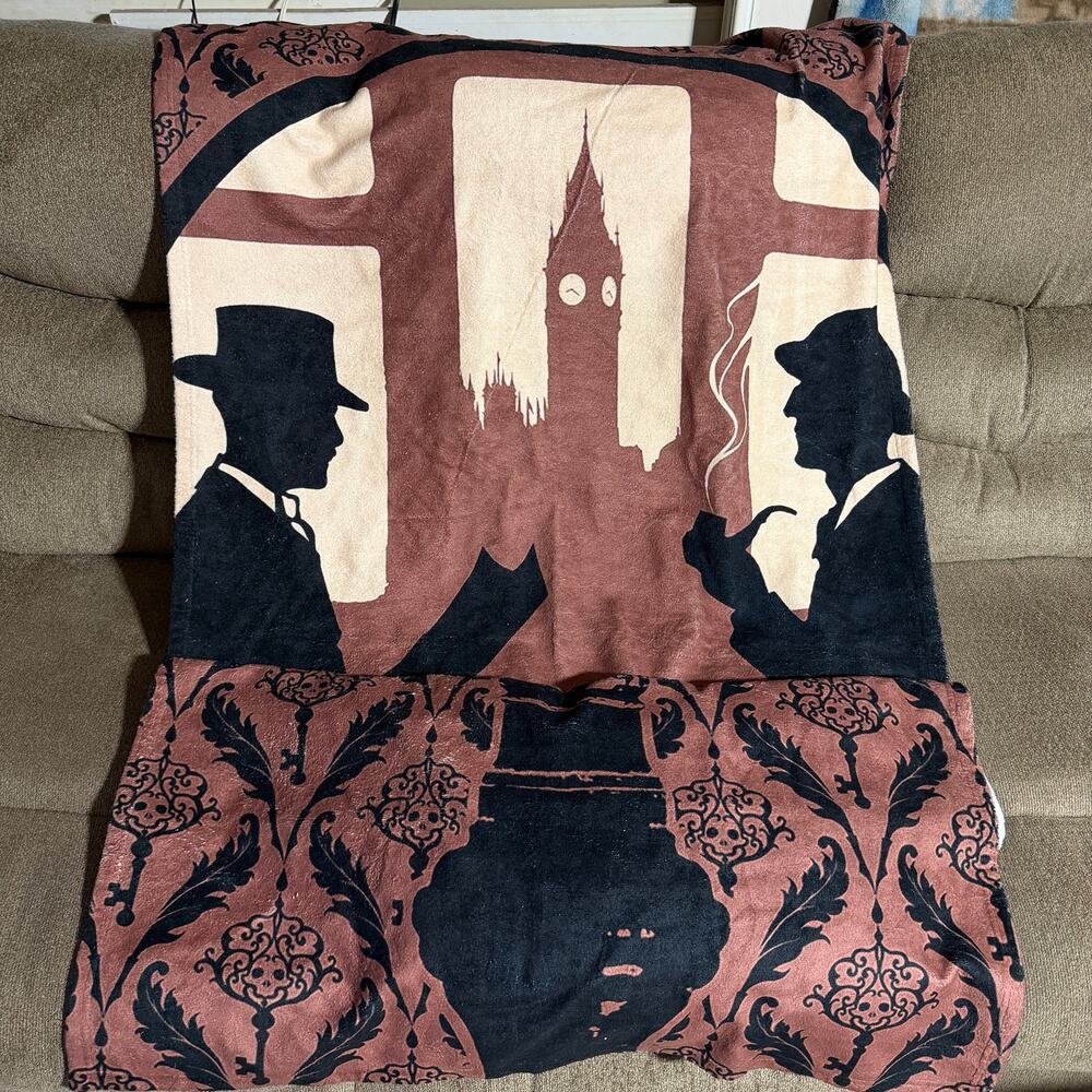 Society6 Sherlock Holmes Throw Blanket Big Ben Silhouette Plush Wall Decor large